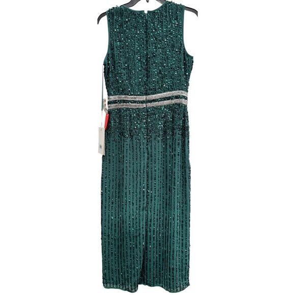 Mac Duggal Green Sleeveless High Neck Beaded Midi Sheath Dress Size 4 - NWT - Picture 6 of 6
